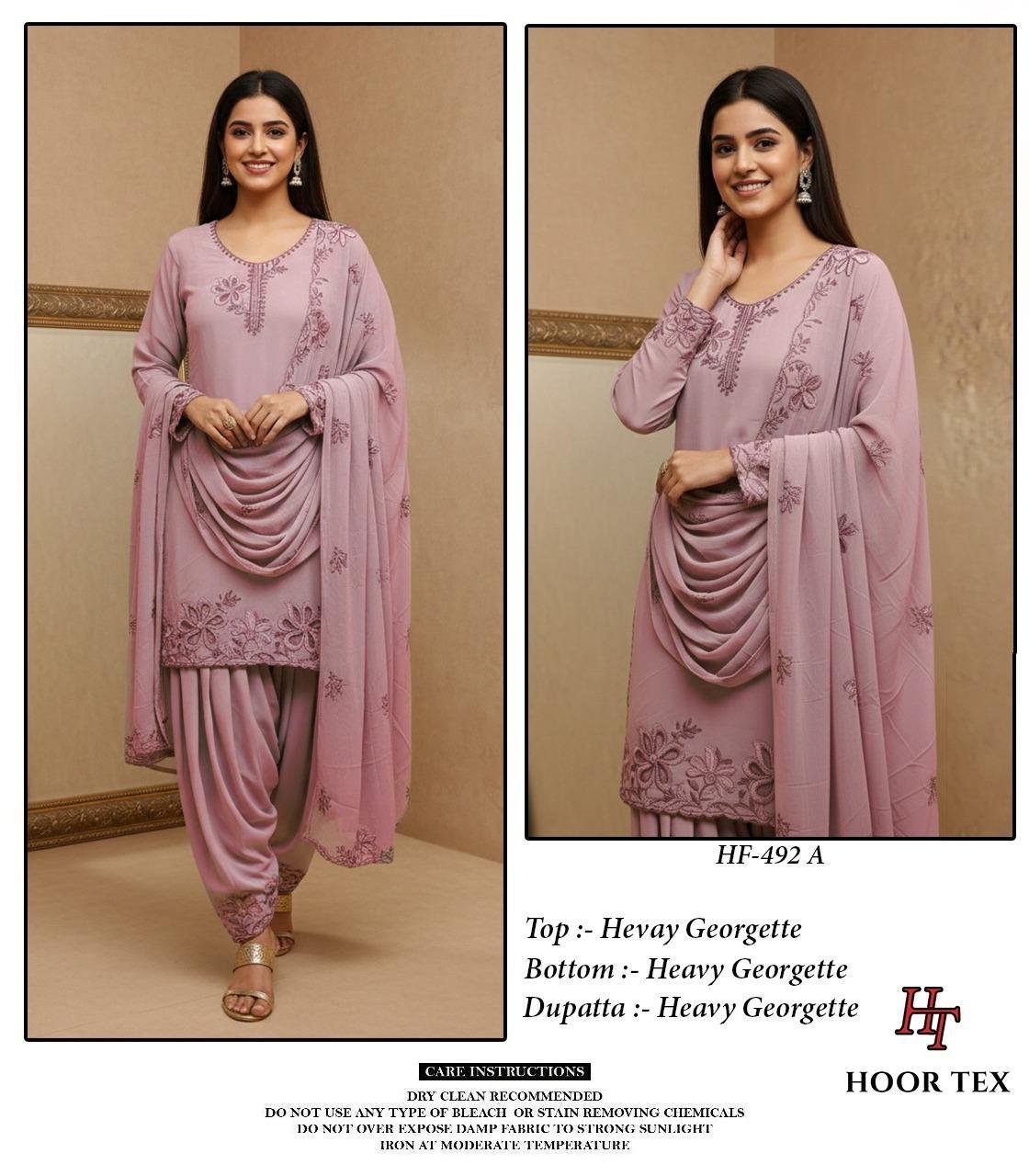 Hoor Tex Hf 492 A to D Georgette Pakistani Suit Kurti Bottom With Dupatta Collection Wholesale 11 Latest Hoor Tex Hf 492 A to D Georgette Pakistani Suit Kurti Bottom With Dupatta Collection Wholesale 2026