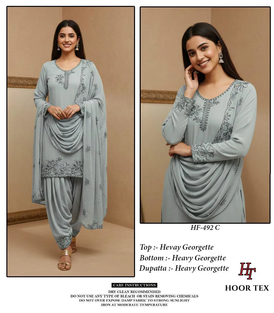 Hoor Tex Hf 492 A to D Georgette Pakistani Suit Kurti Bottom With Dupatta Collection Wholesale 10 Latest Hoor Tex Hf 492 A to D Georgette Pakistani Suit Kurti Bottom With Dupatta Collection Wholesale 2026
