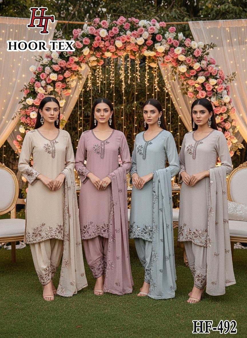 Hoor Tex Hf 492 A to D Georgette Pakistani Suit Kurti Bottom With Dupatta Collection Wholesale 12 Latest Hoor Tex Hf 492 A to D Georgette Pakistani Suit Kurti Bottom With Dupatta Collection Wholesale 2026