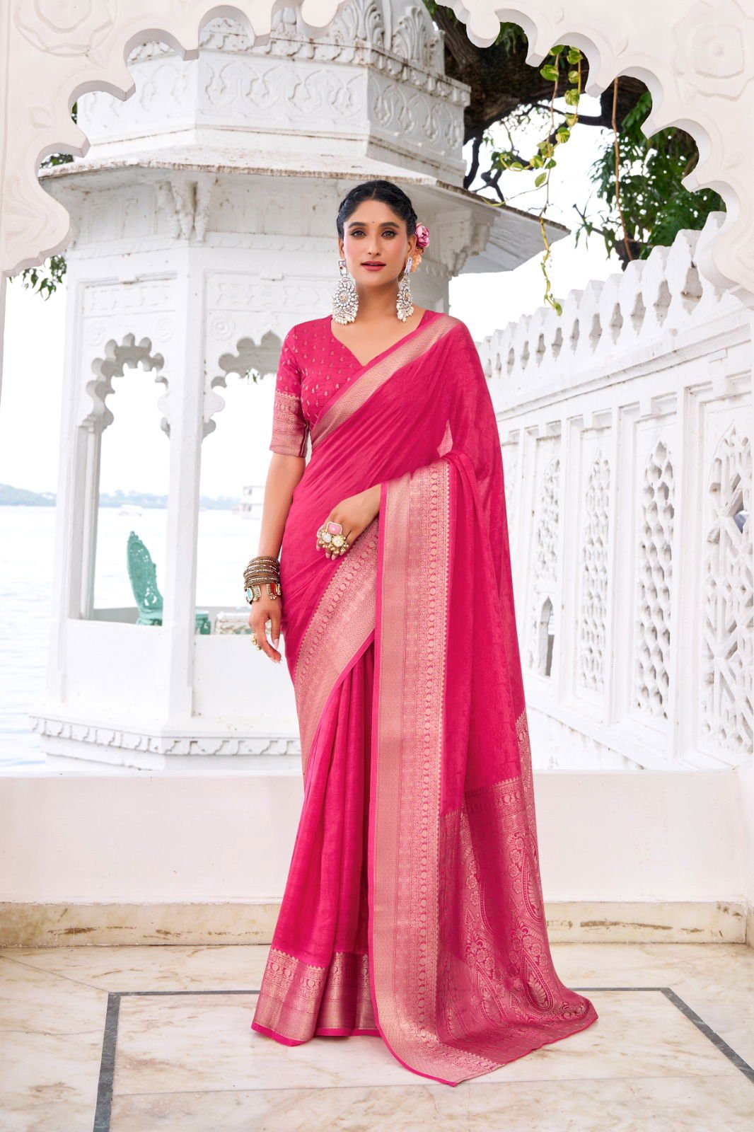 Lekha YF Mritsa Chinon Self Printed Zari Weaving Saree Wholesale 6 Beautiful Lekha YF Mritsa Chinon Self Printed Zari Weaving Saree Wholesale 2026