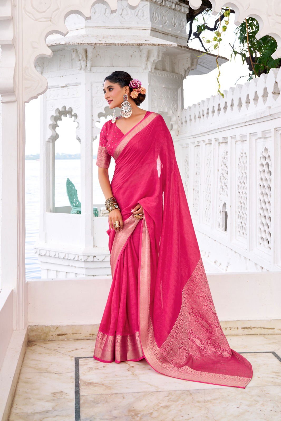 Lekha YF Mritsa Chinon Self Printed Zari Weaving Saree Wholesale 10 Beautiful Lekha YF Mritsa Chinon Self Printed Zari Weaving Saree Wholesale 2026