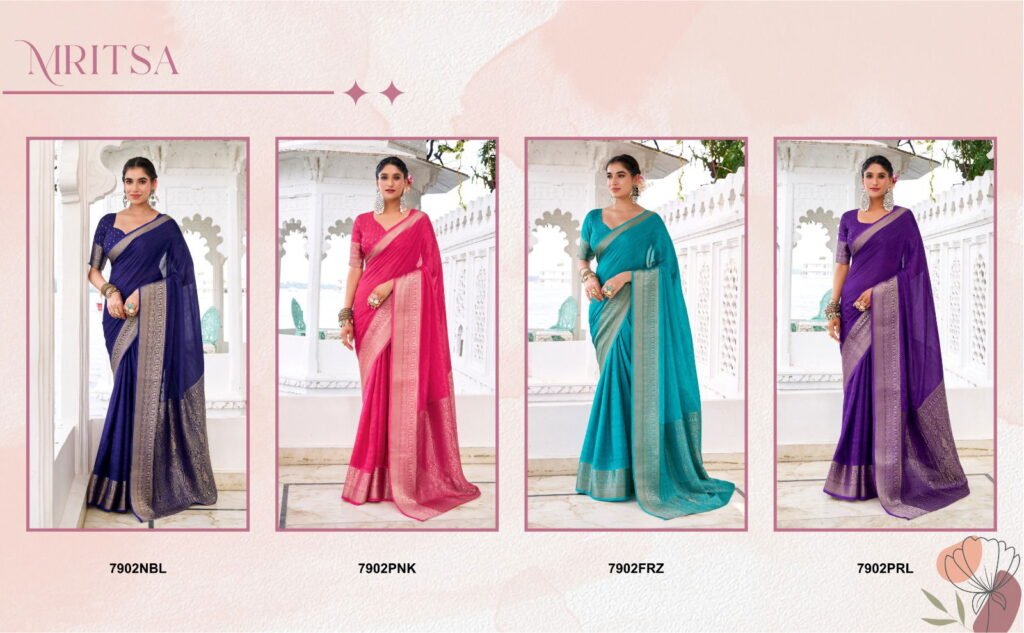 Beautiful Lekha YF Mritsa Chinon Self Printed Zari Weaving Saree Wholesale 2026