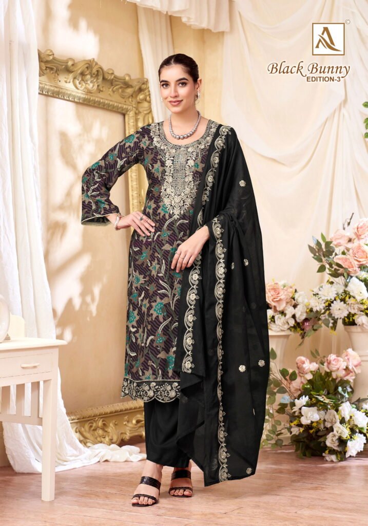 Stylish Alok Black Bunny Edition 3 Viscose Rayon Printed Dress Material Collection Wholesale 2026 4 Stylish Alok Black Bunny Edition 3 Viscose Rayon Printed Dress Material Collection Wholesale 2026
