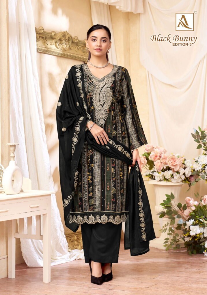 Stylish Alok Black Bunny Edition 3 Viscose Rayon Printed Dress Material Collection Wholesale 2026 5 Stylish Alok Black Bunny Edition 3 Viscose Rayon Printed Dress Material Collection Wholesale 2026