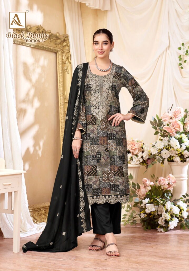 Stylish Alok Black Bunny Edition 3 Viscose Rayon Printed Dress Material Collection Wholesale 2026 7 Stylish Alok Black Bunny Edition 3 Viscose Rayon Printed Dress Material Collection Wholesale 2026