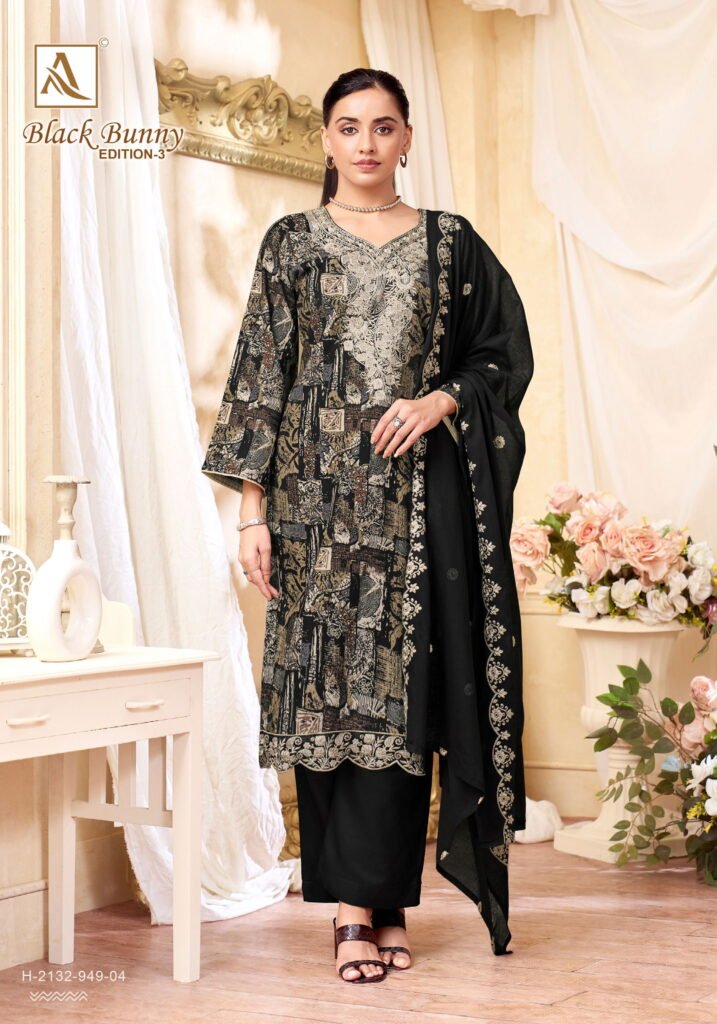 Stylish Alok Black Bunny Edition 3 Viscose Rayon Printed Dress Material Collection Wholesale 2026 9 Stylish Alok Black Bunny Edition 3 Viscose Rayon Printed Dress Material Collection Wholesale 2026