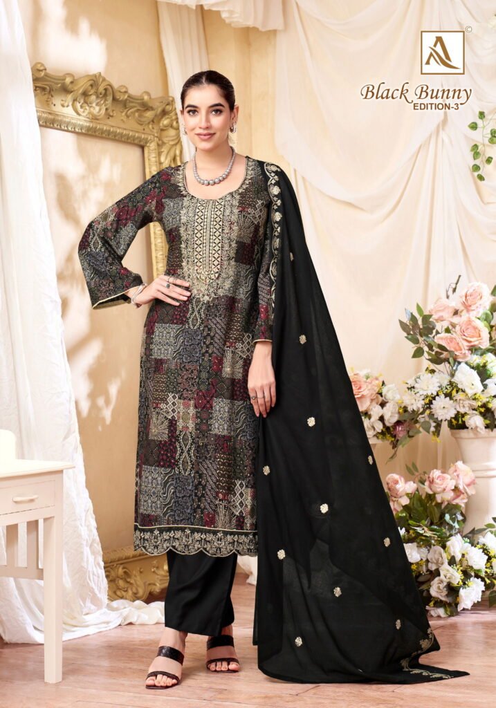Stylish Alok Black Bunny Edition 3 Viscose Rayon Printed Dress Material Collection Wholesale 2026 12 Stylish Alok Black Bunny Edition 3 Viscose Rayon Printed Dress Material Collection Wholesale 2026
