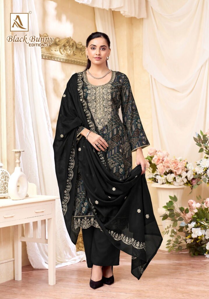 Stylish Alok Black Bunny Edition 3 Viscose Rayon Printed Dress Material Collection Wholesale 2026 13 Stylish Alok Black Bunny Edition 3 Viscose Rayon Printed Dress Material Collection Wholesale 2026