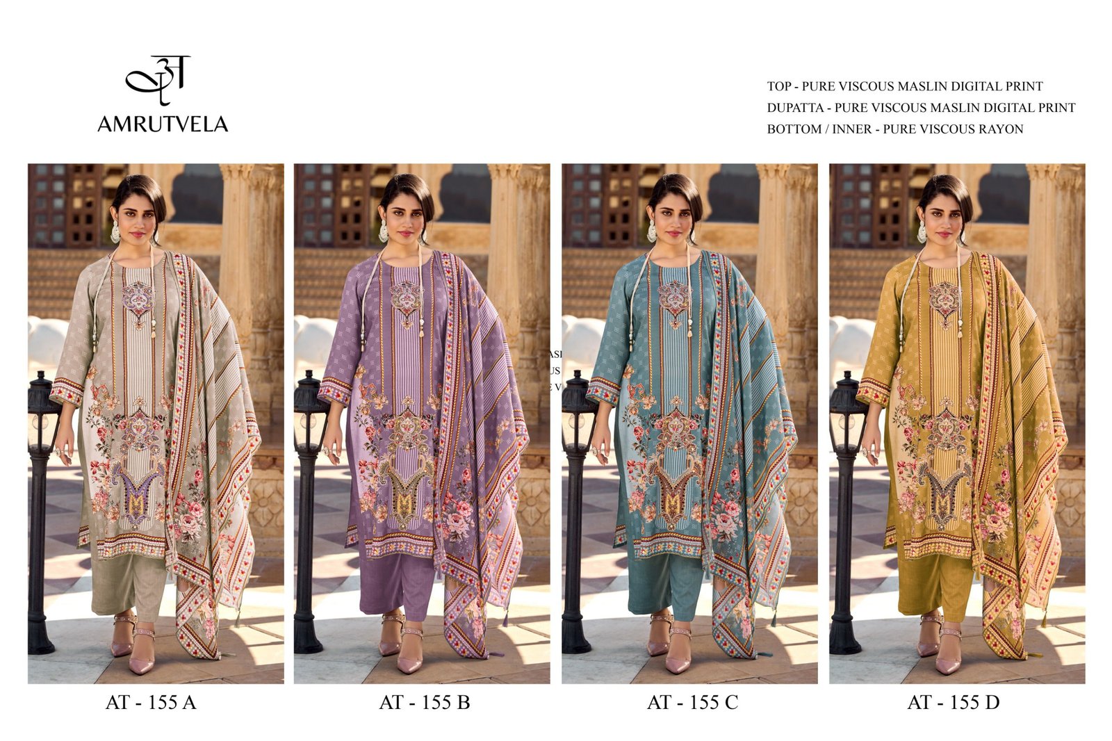 Amrutvela AT155 A to D Pure viscous Maslin digital print Pakistani Dress Collection Wholesale 8 Amrutvela AT155 A to D Pure viscous Maslin digital print Pakistani Dress Collection Wholesale