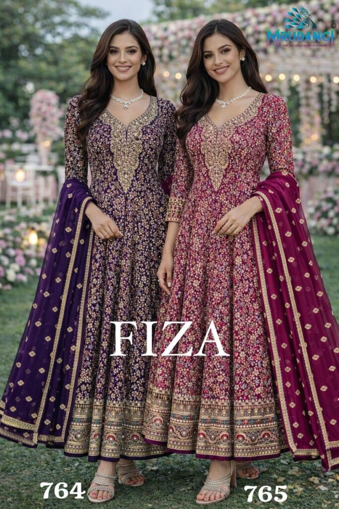 Buy Mrudangi Fiza Georgette Embroidered Gown And Dupatta Collection Wholesale 2026