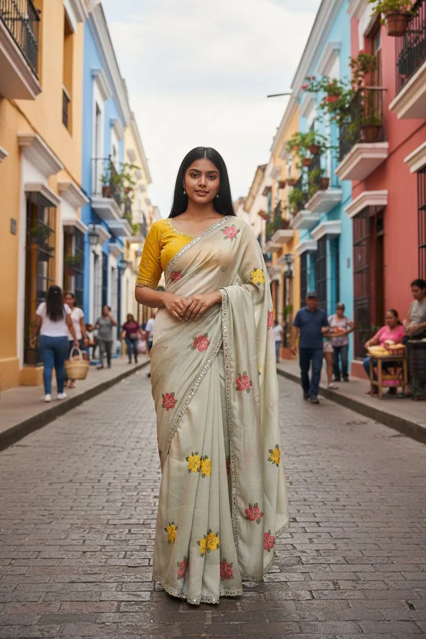 Bt 1305 B Viscose Rangoli Floral Embroidery Worked Fancy Saree Collection Wholesale