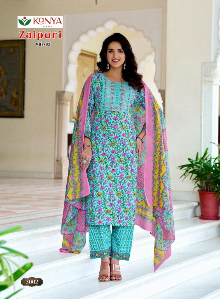 Buy De Zaipuri Vol 3 Two Tone Cotton Embroidered Kurti WIth Bottom Dupatta Wholesale 2026