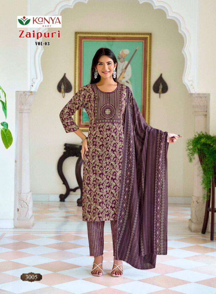Buy De Zaipuri Vol 3 Two Tone Cotton Embroidered Kurti WIth Bottom Dupatta Wholesale 2026