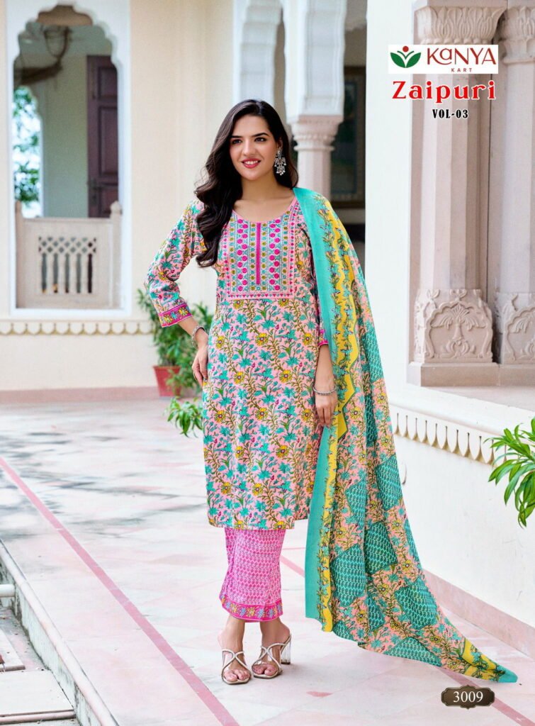 Buy De Zaipuri Vol 3 Two Tone Cotton Embroidered Kurti WIth Bottom Dupatta Wholesale 2026