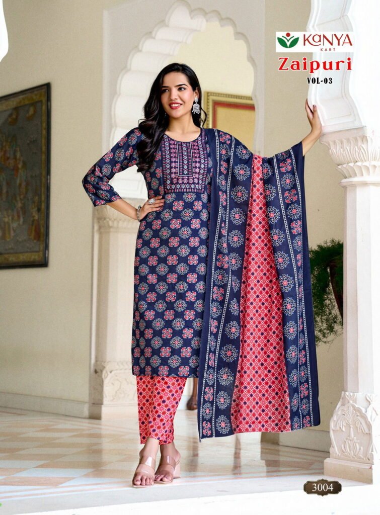 Buy De Zaipuri Vol 3 Two Tone Cotton Embroidered Kurti WIth Bottom Dupatta Wholesale 2026