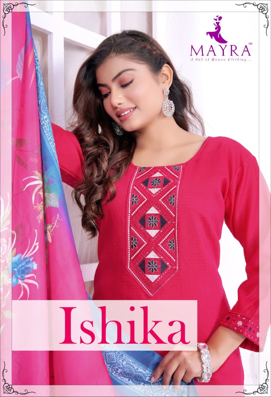De Ishika Berlin Silk With Sequince Embroidery Worked Kurti With Bottom Dupatta Wholesale