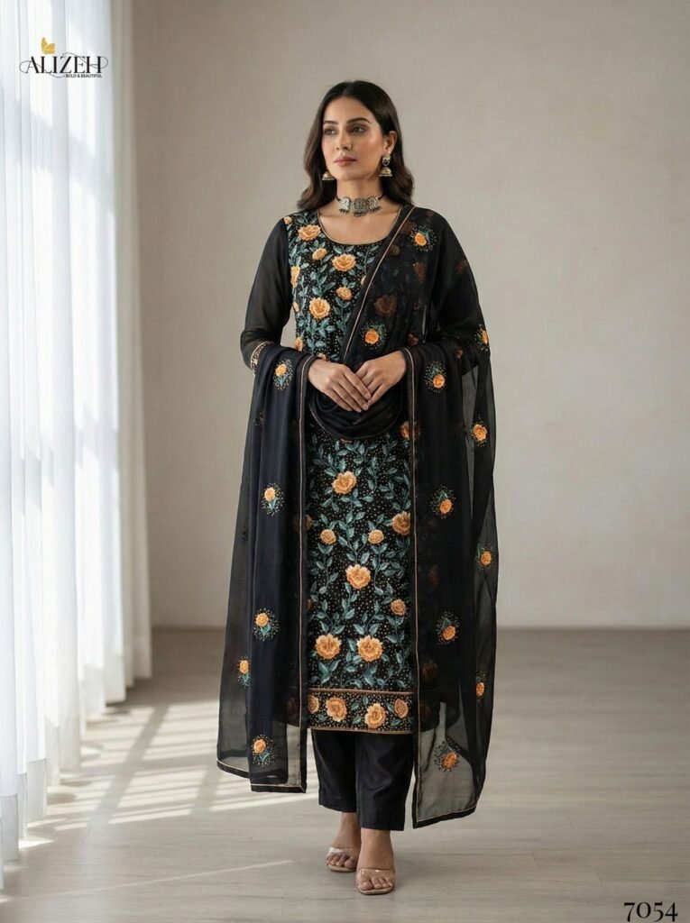 Beautiful Alizeh 7054 To 7057 Georgette With Embroidered Work Kurti Pant And Dupatta Wholesale 2026