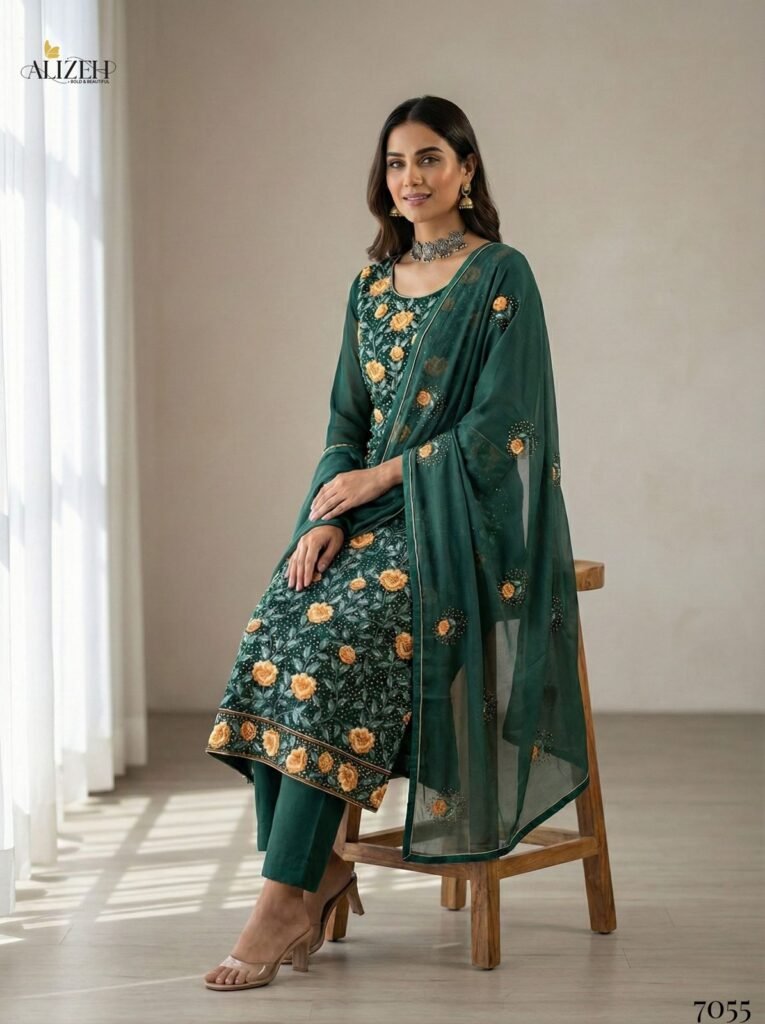 Beautiful Alizeh 7054 To 7057 Georgette With Embroidered Work Kurti Pant And Dupatta Wholesale 2026