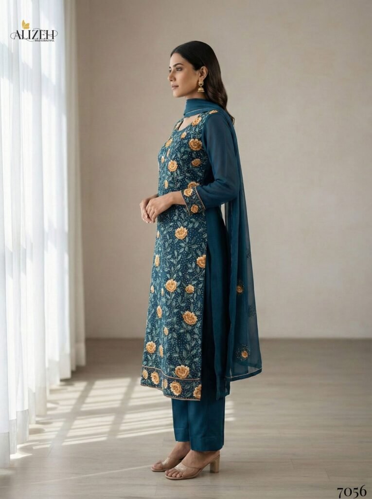 Beautiful Alizeh 7054 To 7057 Georgette With Embroidered Work Kurti Pant And Dupatta Wholesale 2026