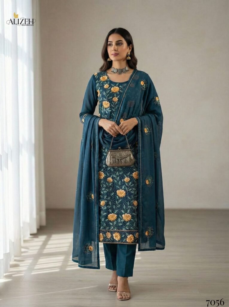 Beautiful Alizeh 7054 To 7057 Georgette With Embroidered Work Kurti Pant And Dupatta Wholesale 2026