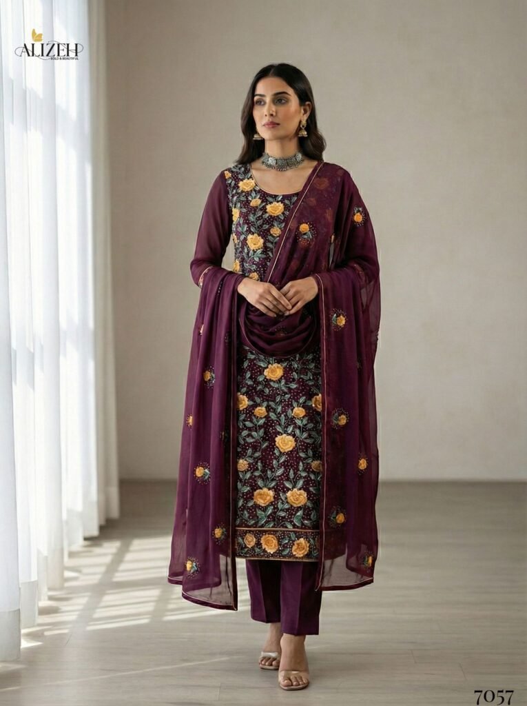 Beautiful Alizeh 7054 To 7057 Georgette With Embroidered Work Kurti Pant And Dupatta Wholesale 2026