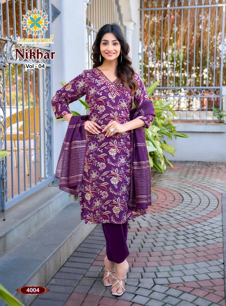 Stylish Nikhar Vol 4 By Passion Tree Rayon With Foil Print Top Bottom And Dupatta Wholesale 2026 6 Stylish Nikhar Vol 4 By Passion Tree Rayon With Foil Print Top Bottom And Dupatta Wholesale 2026