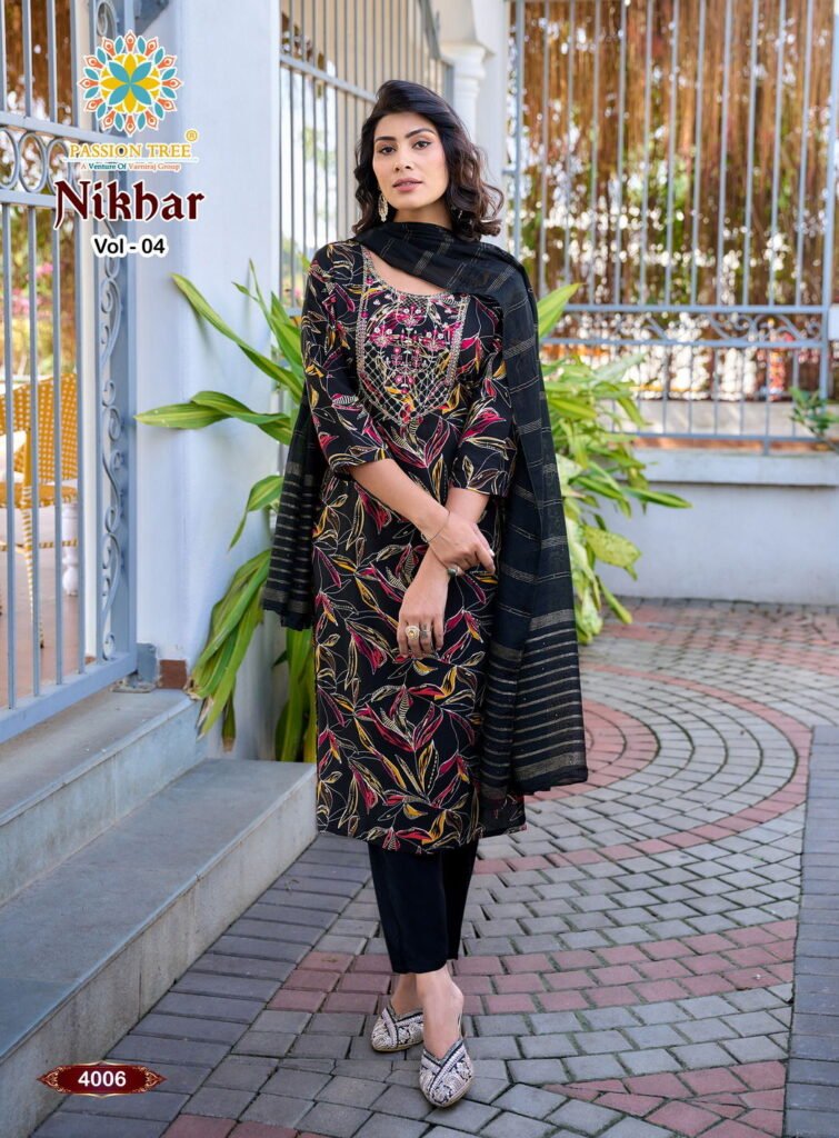 Stylish Nikhar Vol 4 By Passion Tree Rayon With Foil Print Top Bottom And Dupatta Wholesale 2026 8 Stylish Nikhar Vol 4 By Passion Tree Rayon With Foil Print Top Bottom And Dupatta Wholesale 2026