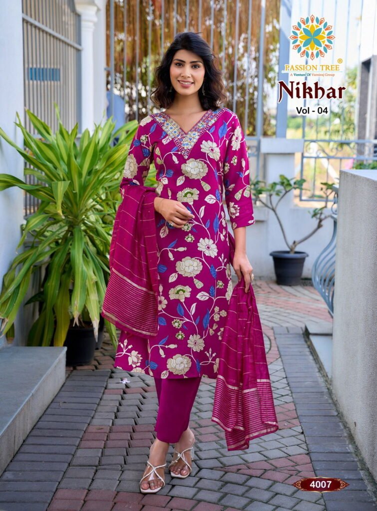 Stylish Nikhar Vol 4 By Passion Tree Rayon With Foil Print Top Bottom And Dupatta Wholesale 2026 10 Stylish Nikhar Vol 4 By Passion Tree Rayon With Foil Print Top Bottom And Dupatta Wholesale 2026