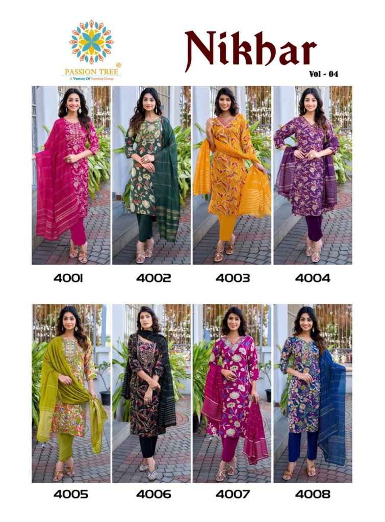 Stylish Nikhar Vol 4 By Passion Tree Rayon With Foil Print Top Bottom And Dupatta Wholesale 2026 11 Stylish Nikhar Vol 4 By Passion Tree Rayon With Foil Print Top Bottom And Dupatta Wholesale 2026