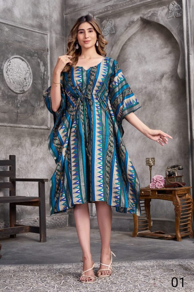 Stylish Vouch Kaftan Muslin Foil Printed Kaftan Kurti Collection Wholesale 2026 6 Stylish Vouch Kaftan Muslin Foil Printed Kaftan Kurti Collection Wholesale 2026