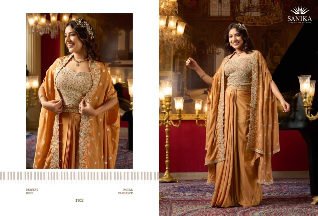 Launching Sanika Raag Premium Chinon Silk Embroidery Top Bottom With Shrug Wholesale 2026