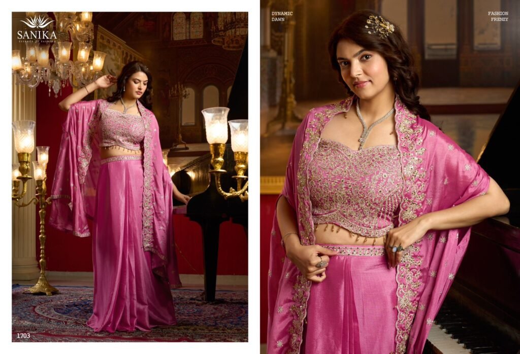 Launching Sanika Raag Premium Chinon Silk Embroidery Top Bottom With Shrug Wholesale 2026