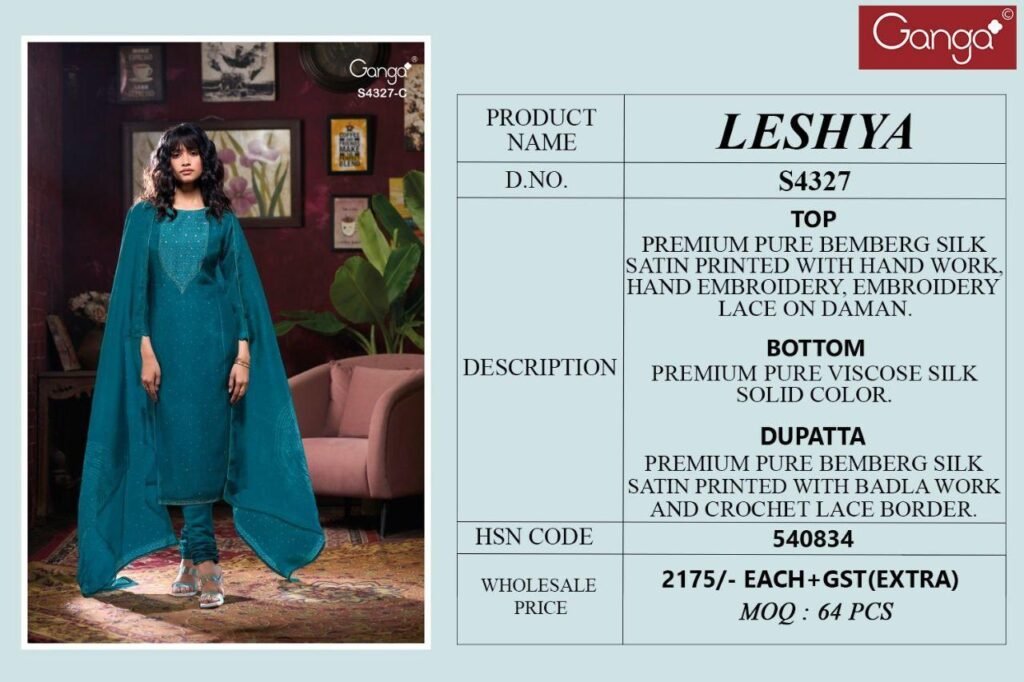 Latest Ganga Leshya 4327 Bemberg Silk Printed Embroidery Salwar Kameez Wholesale 2026