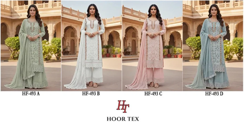 Beautiful Hoor Tex Hf 493 A to D Heavy Georgette Designer Pakistani Salwar Suit Collection Wholesale 2026 10 Beautiful Hoor Tex Hf 493 A to D Heavy Georgette Designer Pakistani Salwar Suit Collection Wholesale 2026