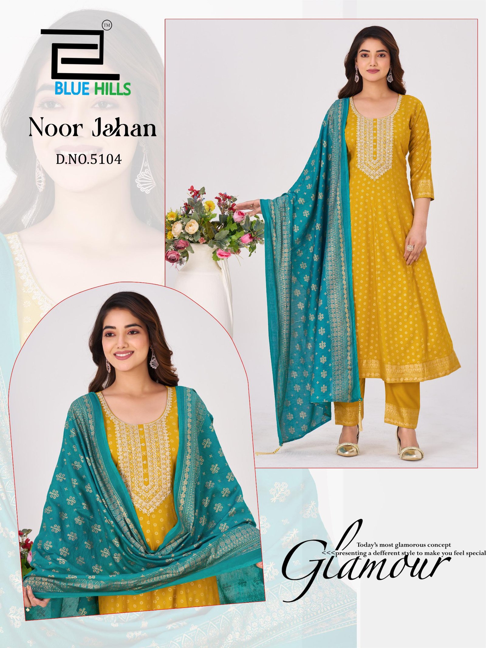 Blue Hills Noor Jahan Chanderi Foil Printed Embroidery Top Bottom And Dupatta Wholesale 7 Stylish Blue Hills Noor Jahan Chanderi Foil Printed Embroidery Top Bottom And Dupatta Wholesale 2026