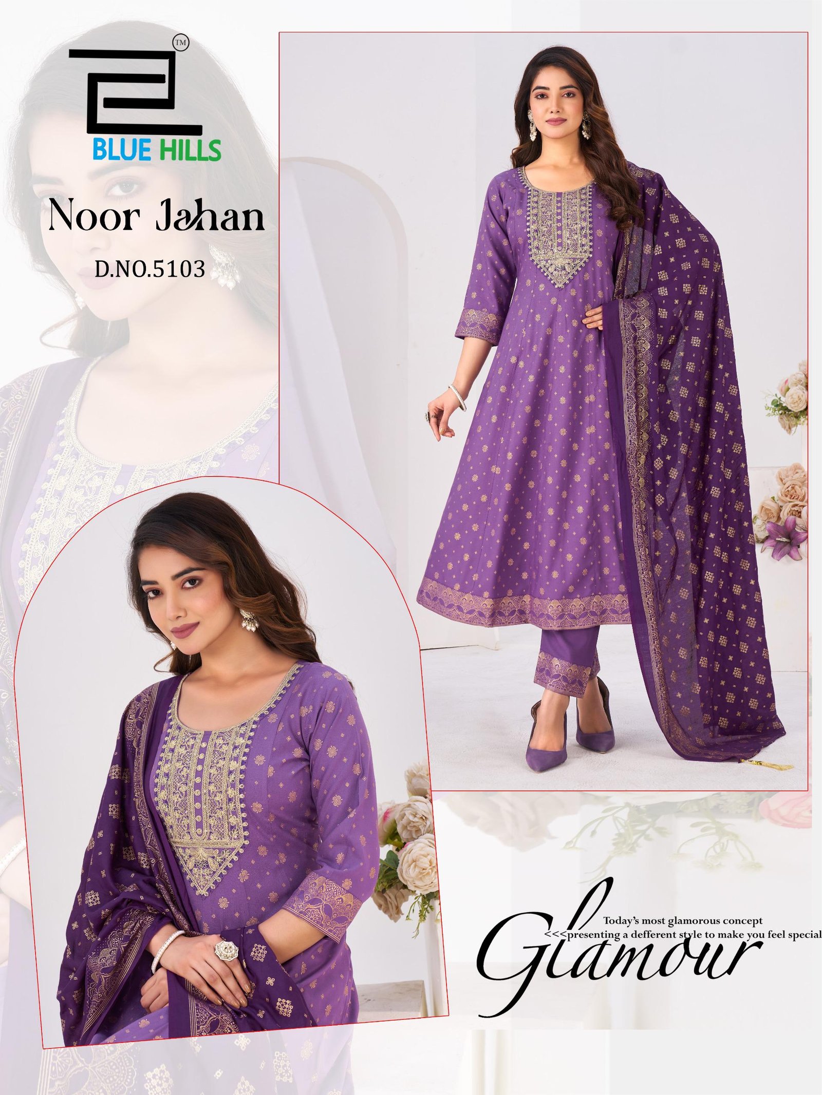 Blue Hills Noor Jahan Chanderi Foil Printed Embroidery Top Bottom And Dupatta Wholesale 8 Stylish Blue Hills Noor Jahan Chanderi Foil Printed Embroidery Top Bottom And Dupatta Wholesale 2026