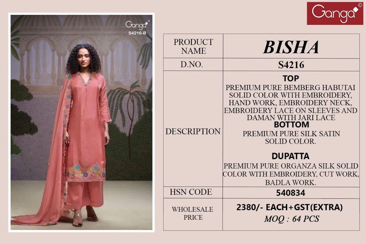 Ganga Bisha 4216 Bemberg Silk With Embroidery Work Salwar Kameez Wholesale 8 Beautiful Ganga Bisha 4216 Bemberg Silk With Embroidery Work Salwar Kameez Wholesale 2026