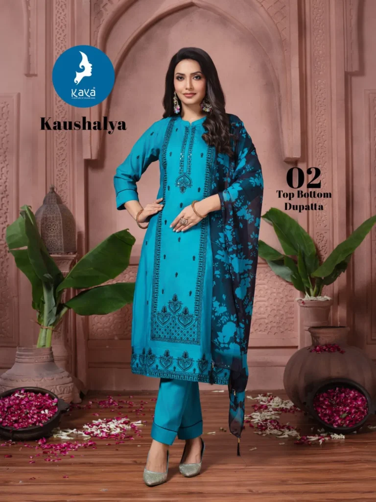 Latest Kaya Kaushalya Roman Silk With Work Kurti Pant And Dupatta Collection Wholesale 2026