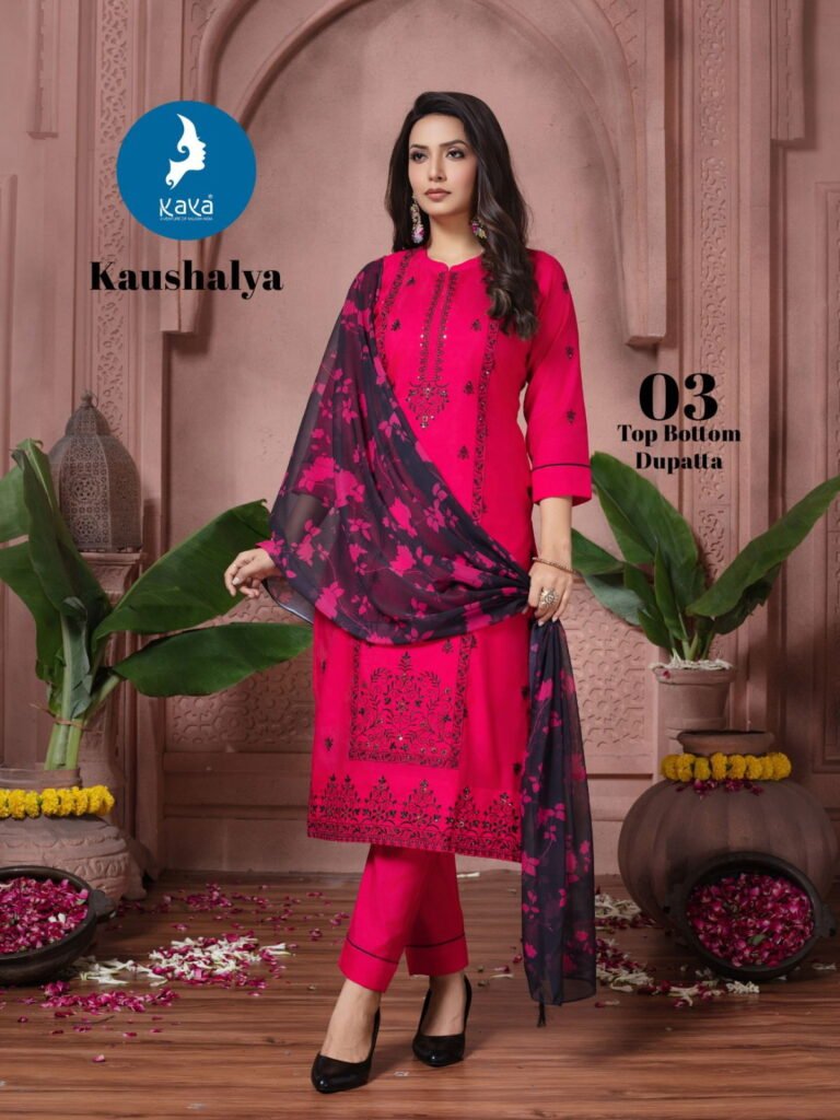 Latest Kaya Kaushalya Roman Silk With Work Kurti Pant And Dupatta Collection Wholesale 2026