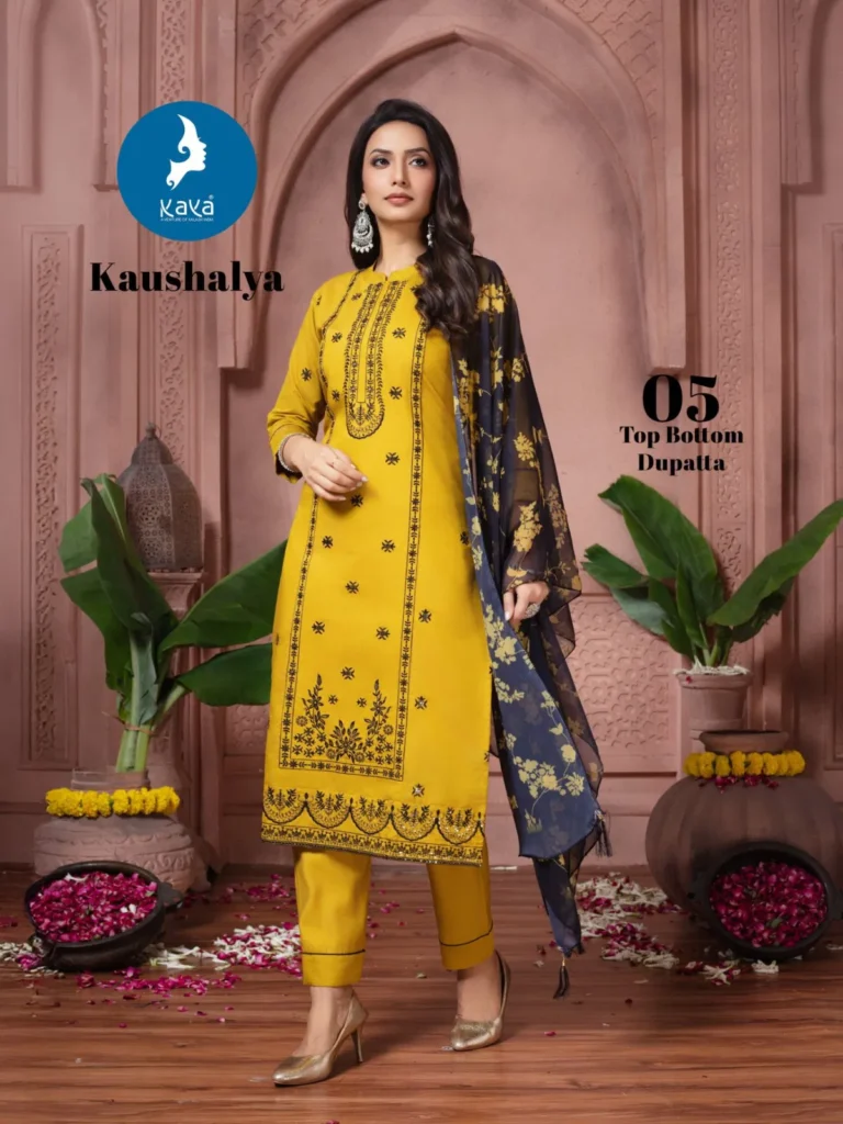 Latest Kaya Kaushalya Roman Silk With Work Kurti Pant And Dupatta Collection Wholesale 2026