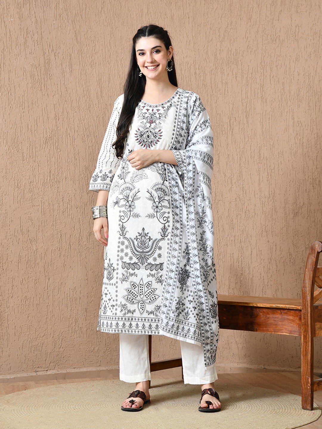 Hr 1544 Poly Schiffli Hand Work Kurti Bottom And Dupatta Collection Wholesale