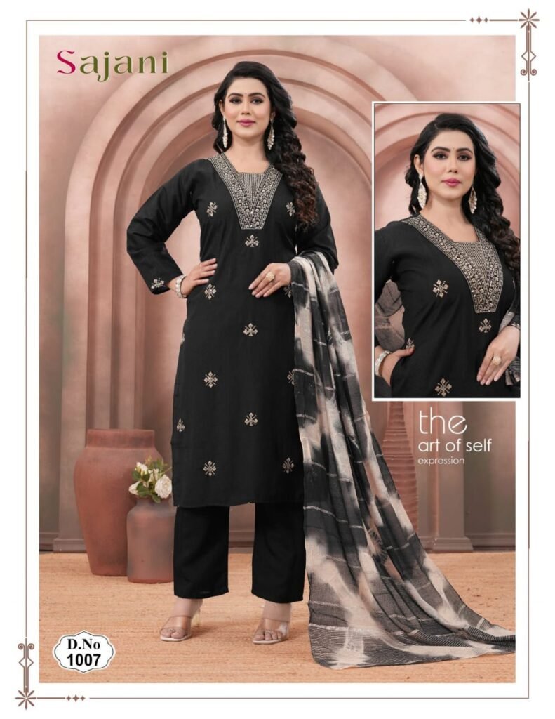 Launching Sajani D No 1001 To 08 Vertican Plain Embroidery Worked Kurti With Bottom Dupatta Wholesale 2026