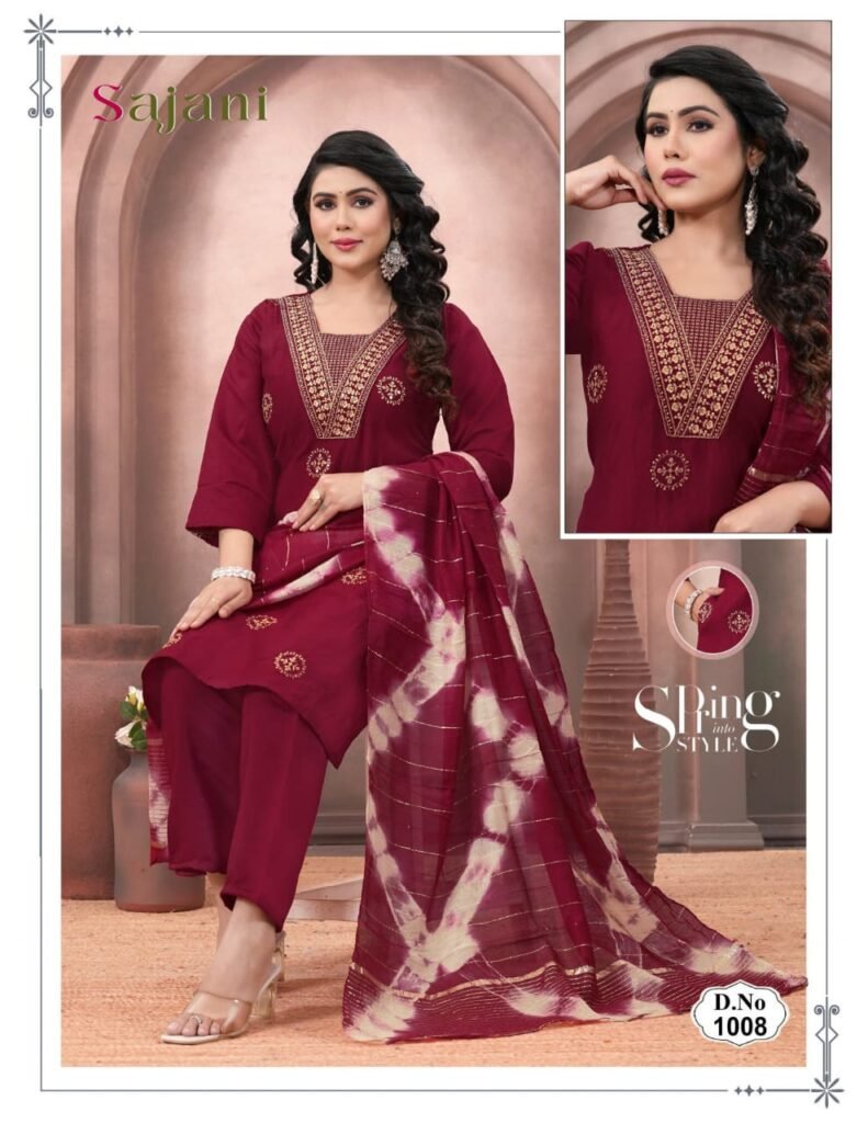 Launching Sajani D No 1001 To 08 Vertican Plain Embroidery Worked Kurti With Bottom Dupatta Wholesale 2026
