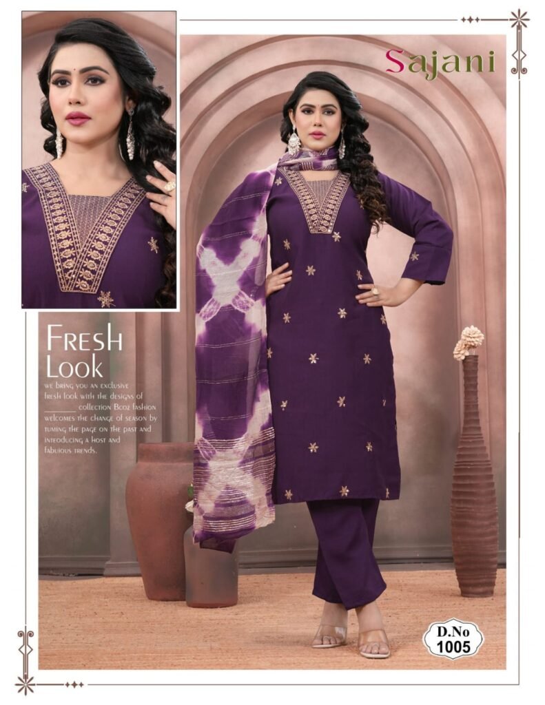 Launching Sajani D No 1001 To 08 Vertican Plain Embroidery Worked Kurti With Bottom Dupatta Wholesale 2026