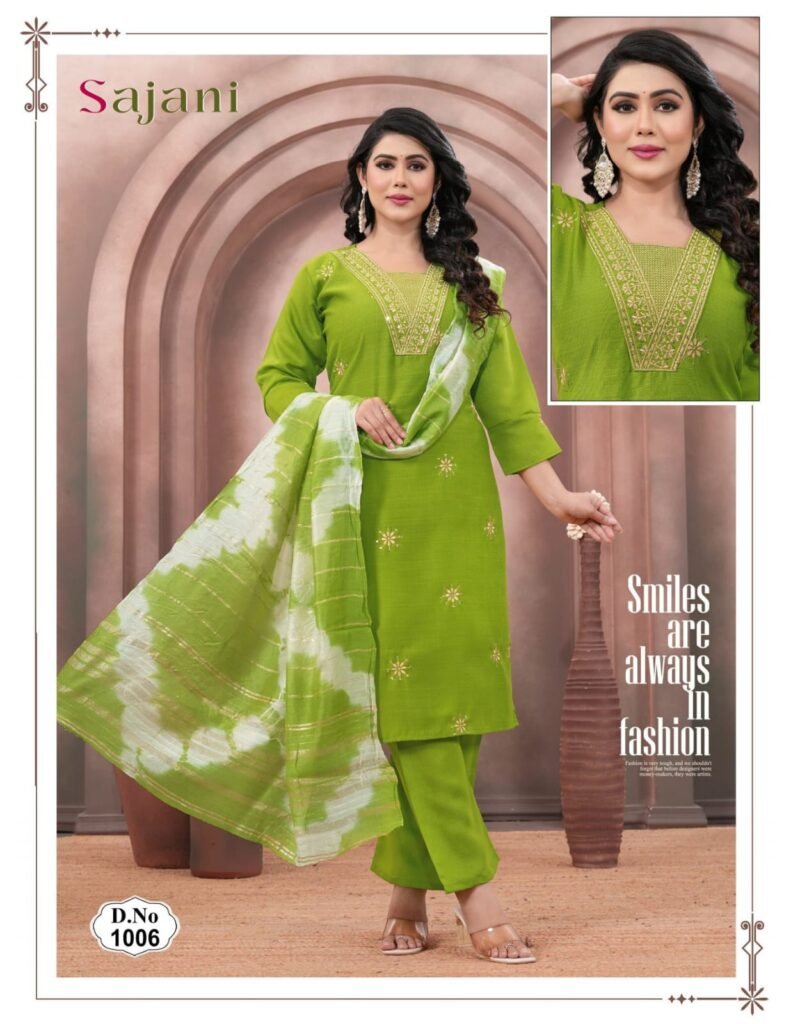 Launching Sajani D No 1001 To 08 Vertican Plain Embroidery Worked Kurti With Bottom Dupatta Wholesale 2026