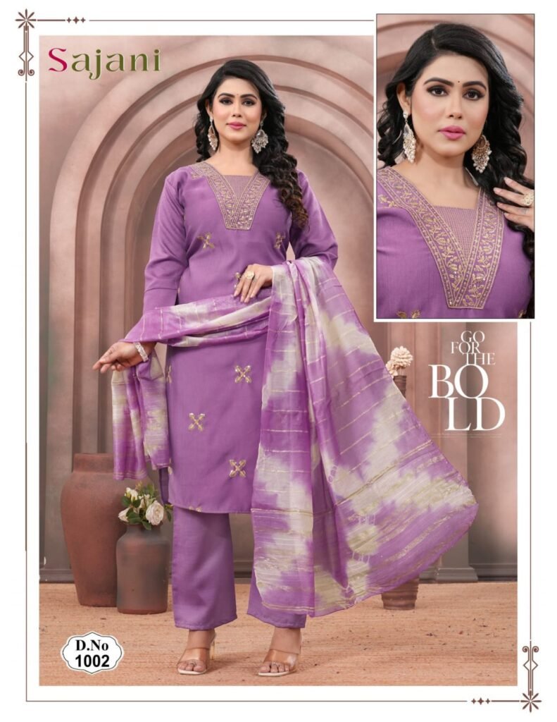 Launching Sajani D No 1001 To 08 Vertican Plain Embroidery Worked Kurti With Bottom Dupatta Wholesale 2026