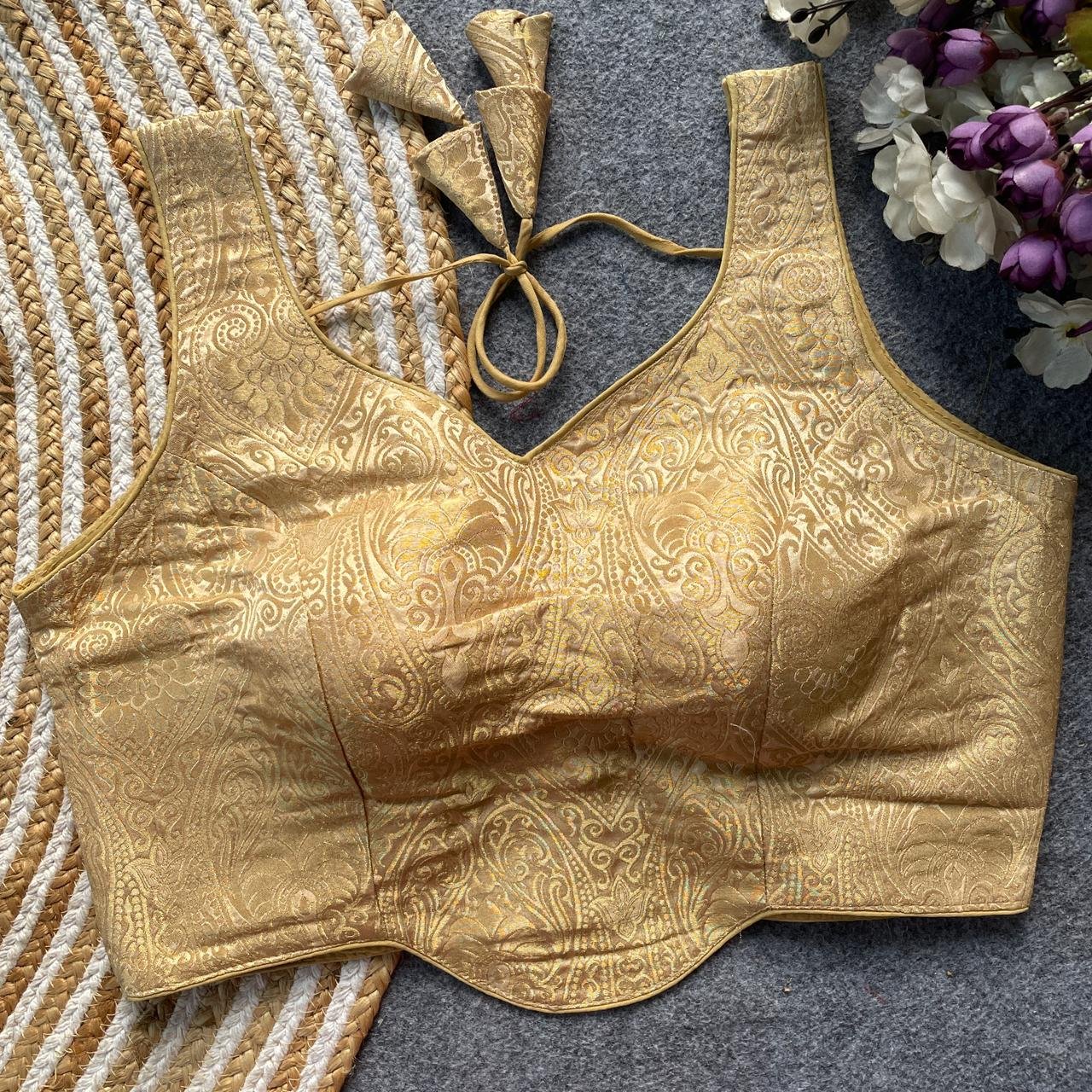 Pih Peplum Jacquard Satin Silk Readymade Blouse Wholesale