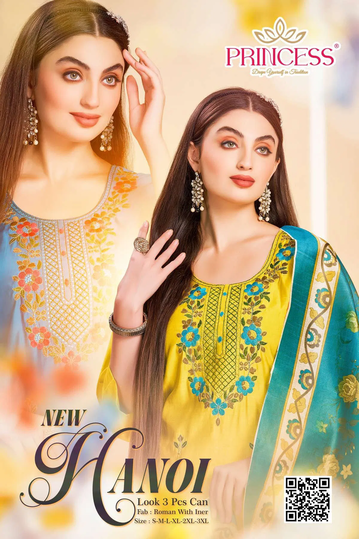 Hanoi Look Roman Silk With Embroidery Worked Kurti With Bottom Dupatta Wholesale