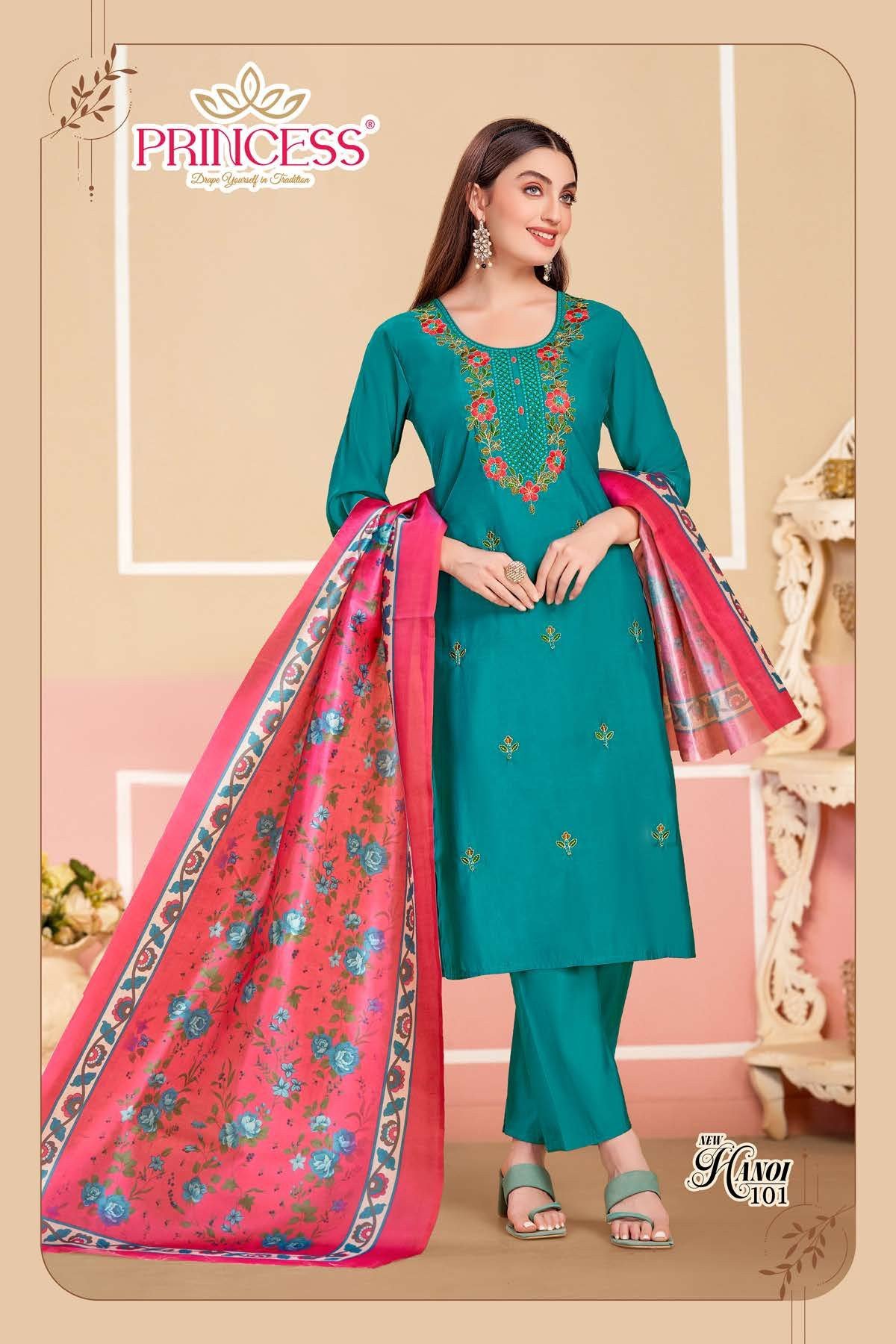 Hanoi Look Roman Silk With Embroidery Worked Kurti With Bottom Dupatta Wholesale 4 Buy Hanoi Look Roman Silk With Embroidery Worked Kurti With Bottom Dupatta Wholesale 2026