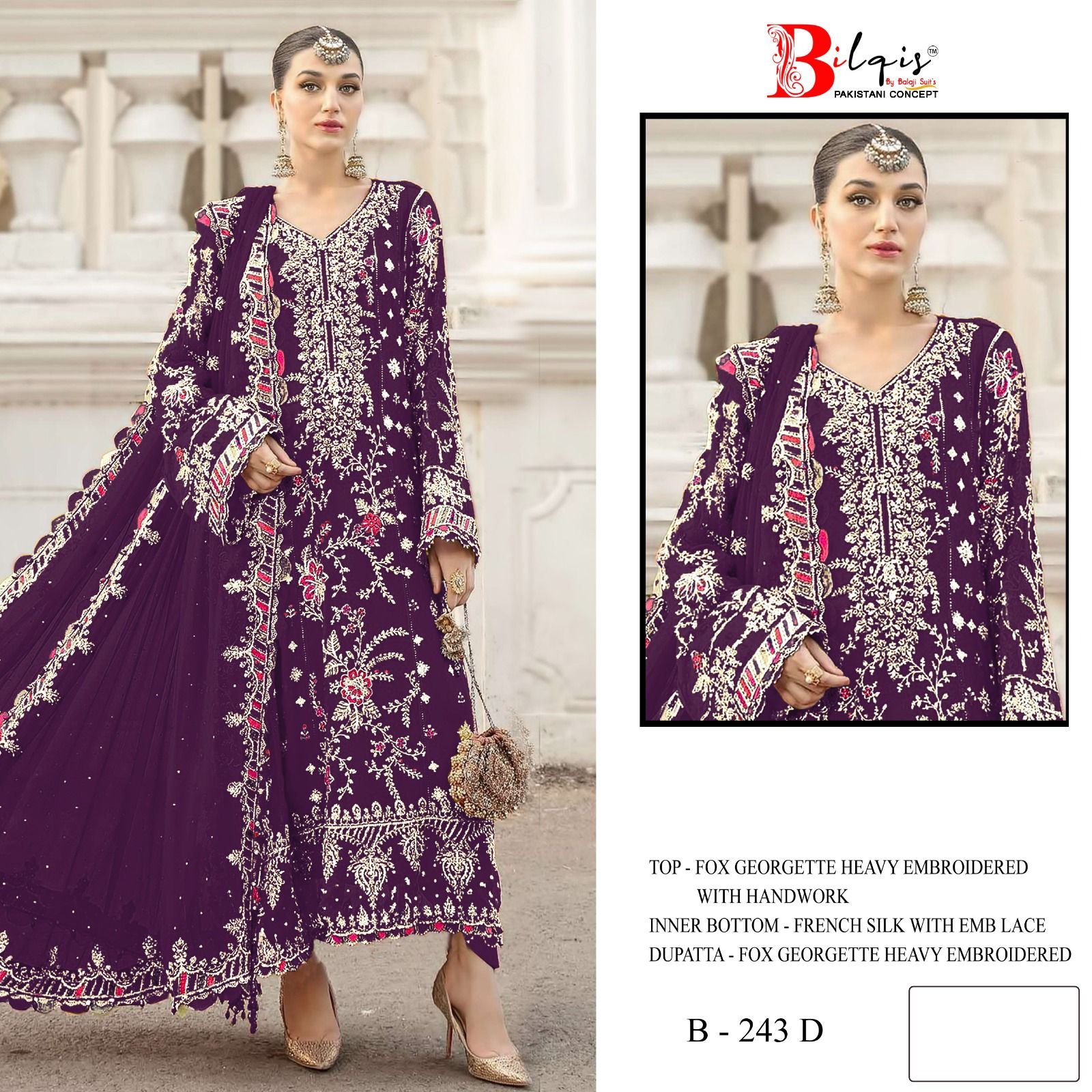 Bilqis B 243 A To E Faux Georgette With Embroidered Pakistani Salwar Kameez Wholesale 4 Stylish Bilqis B 243 A To E Faux Georgette With Embroidered Pakistani Salwar Kameez Wholesale 2026